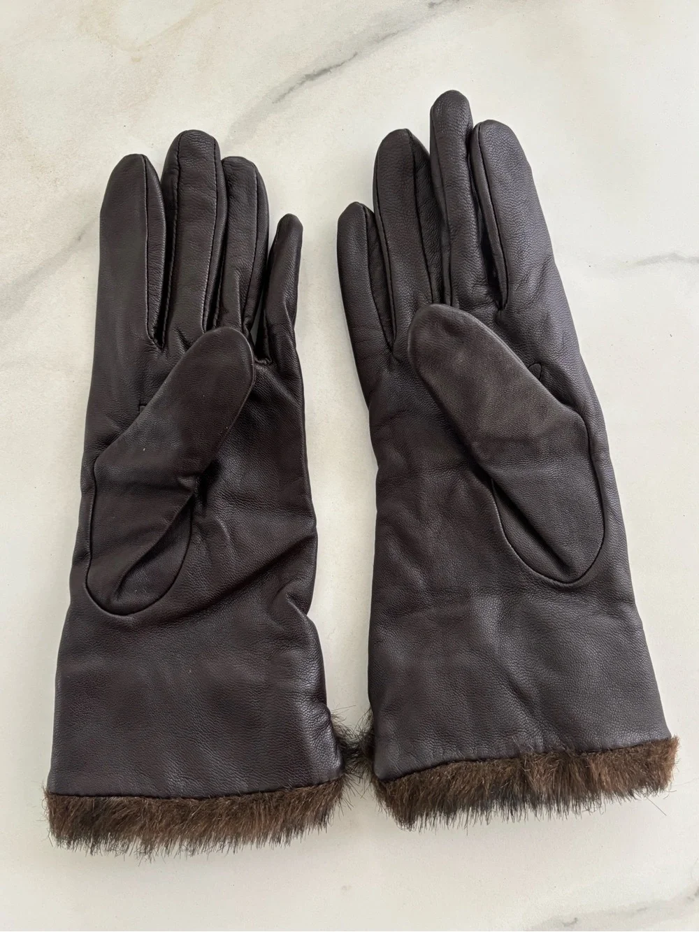 Wilsons Leather Brown Leather Gloves Faux Fur Trim Women's Medium